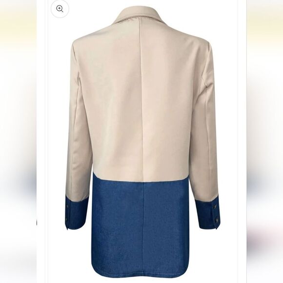 NWT Malabay Marina Block Contrast Blazer Jacket Faux Denim Oversized - Picture 3 of 8